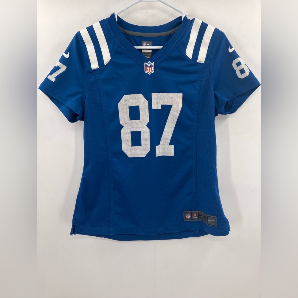 Blue NFL Jersey with White Stripes and Number 87